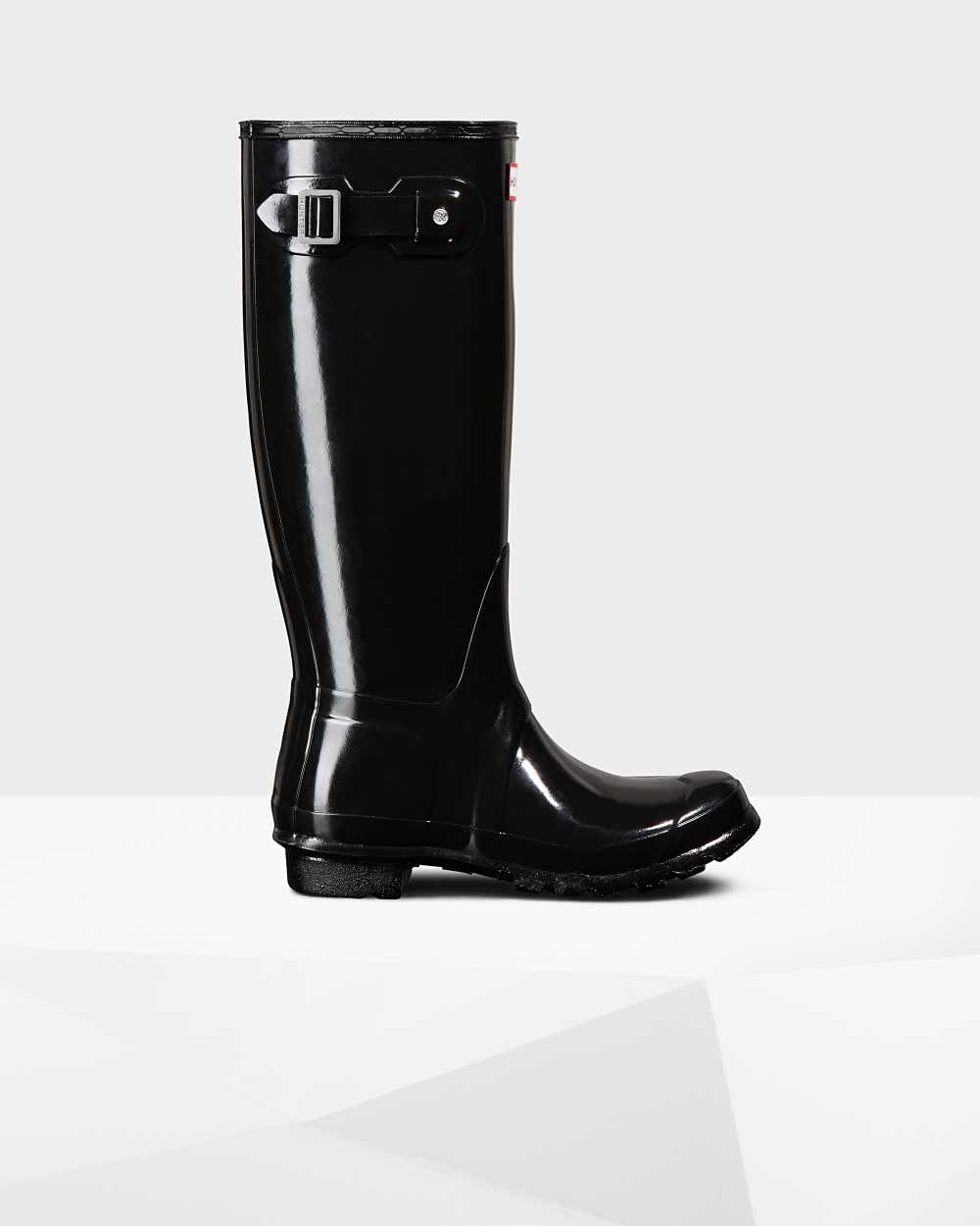 Hunter Women's Original Tall Gloss Tall Wellington Boots Black,MHFC58274